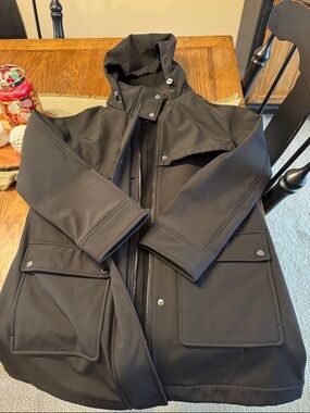 Nine West Black Hooded Raincoat with Snap-Flap Pockets